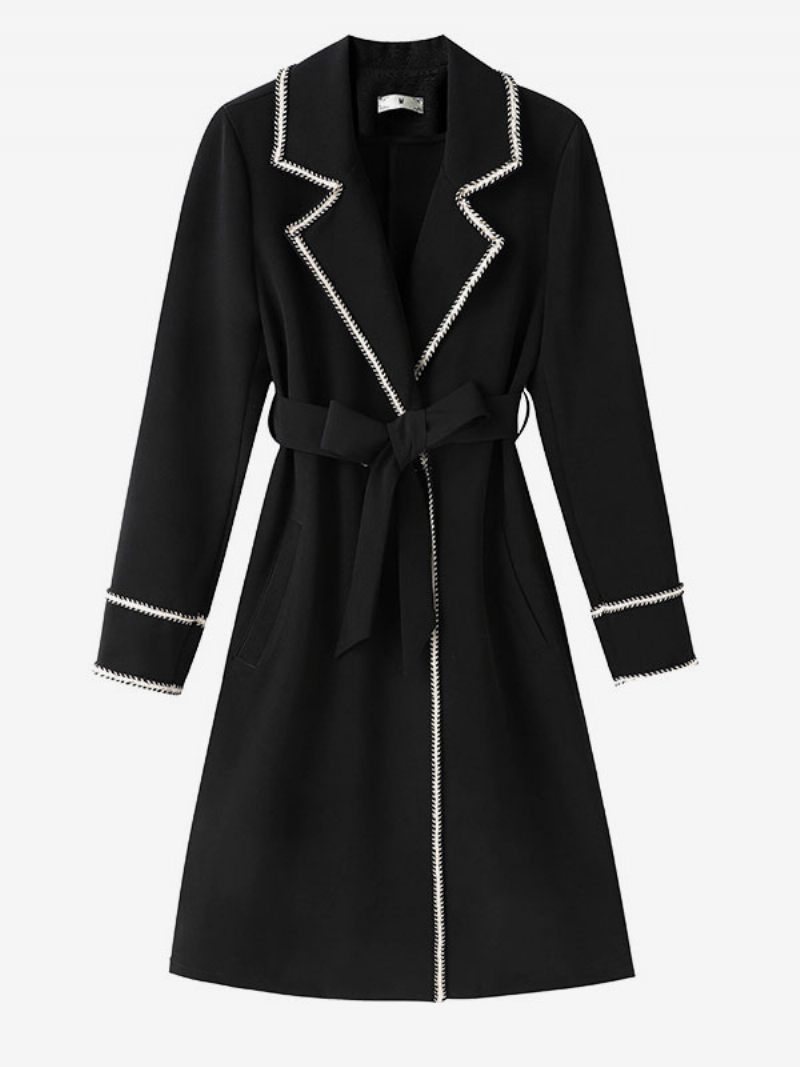 Trench-coat Pour Femme Manches Longues Revers Vêtements D'extérieur D'automne - Noir