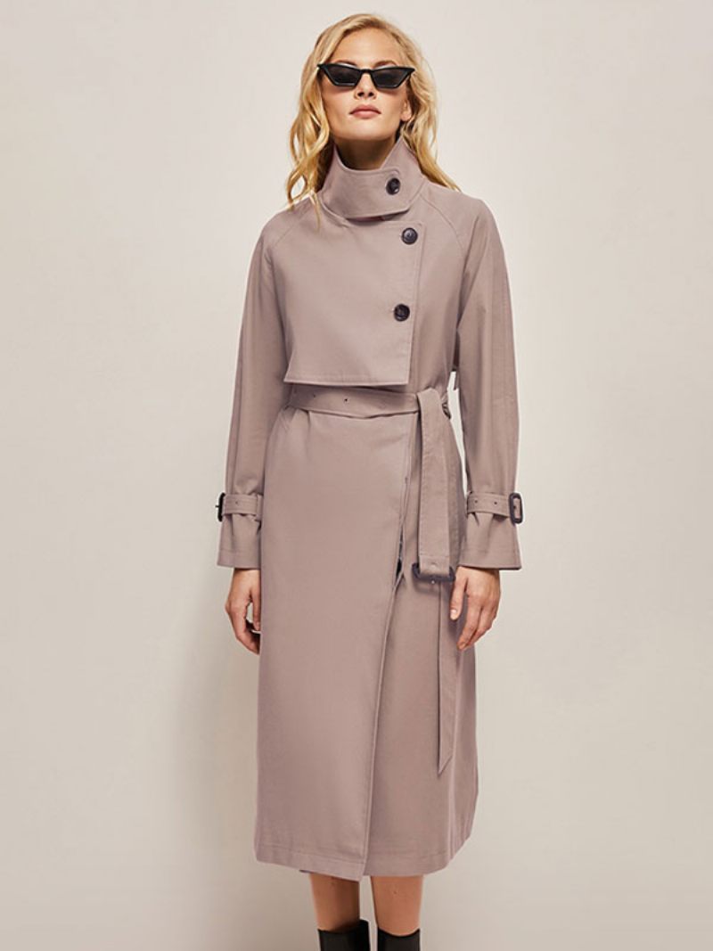 Trench-coat Pour Femme Rose Col Rabattu Vêtements D'extérieur Asymétriques