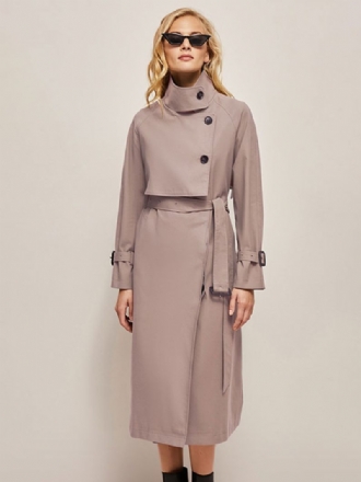 Trench-coat Pour Femme Rose Col Rabattu Vêtements D'extérieur Asymétriques