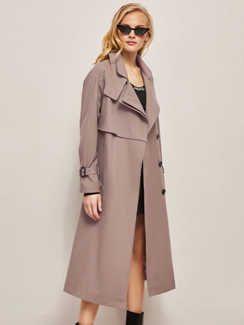 Trench-coat Pour Femme Rose Col Rabattu Vêtements D'extérieur Asymétriques - Rose