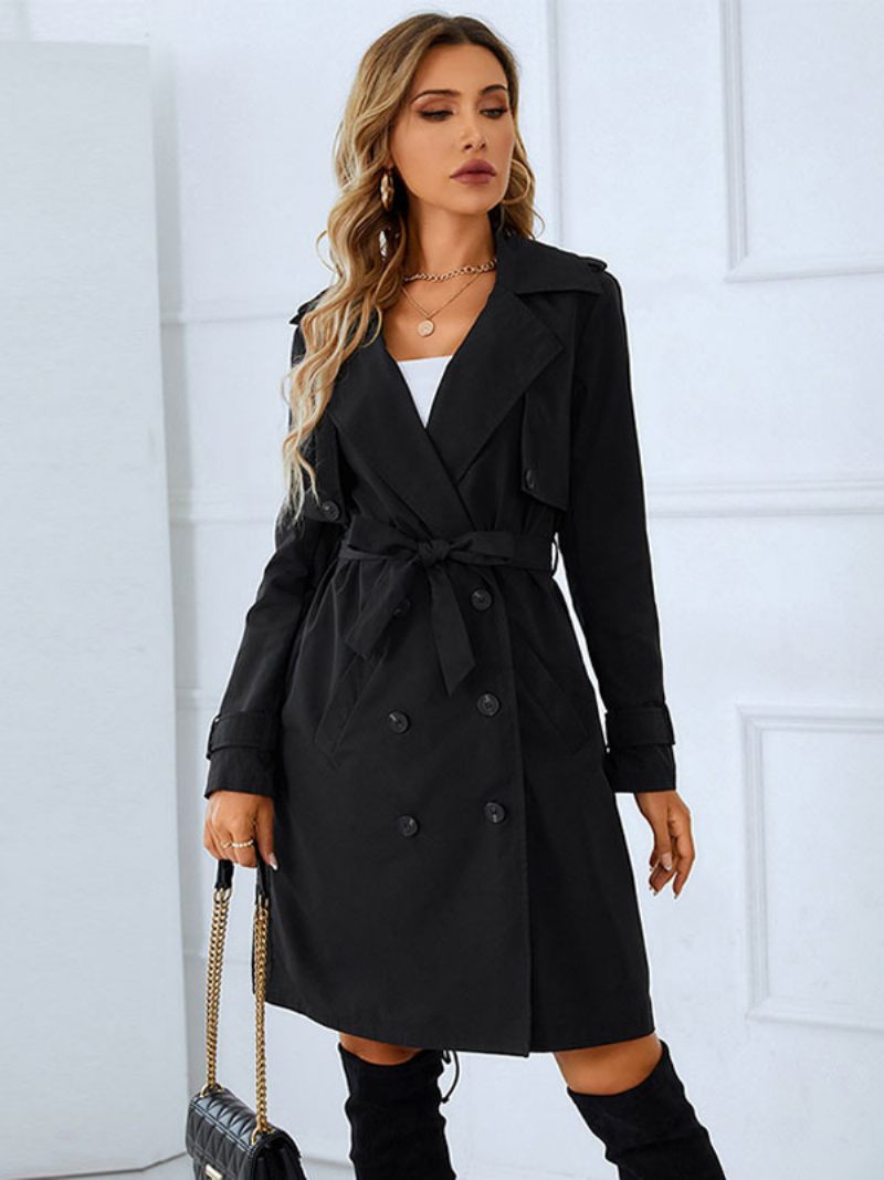 Trench-coat Pour Femmes Bonne Qualité Col Rabattu Boutons Manches Longues Vêtements D'extérieur Chauds D'hiver