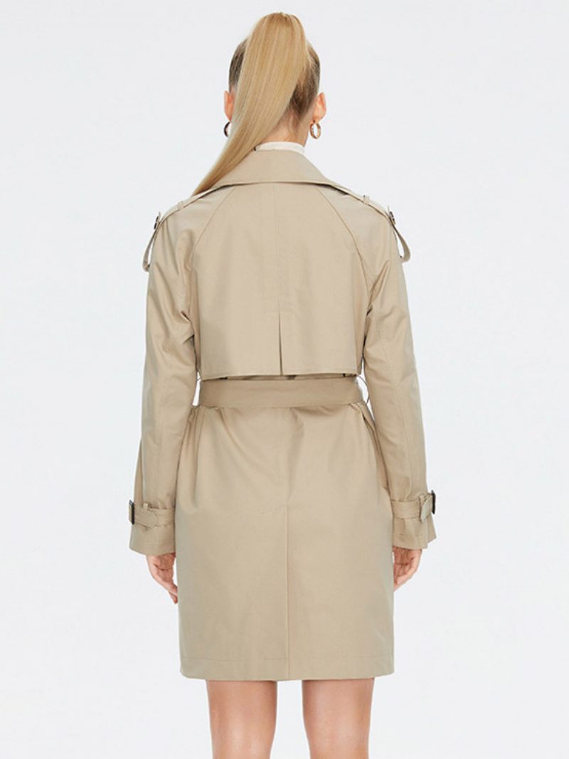 Trench-coat Pour Femmes Boutons À Revers Ceinturé Vêtements D'extérieur Coupe-vent - Kaki