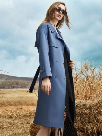 Trench-coat Pour Femmes Col Rabattu Ceinture Manches Longues Vêtements D'extérieur D'automne Et Printemps