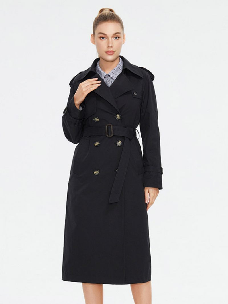 Trench-coat Pour Femmes Col Rabattu Double Boutonnage Vêtements D'extérieur Ceinturés