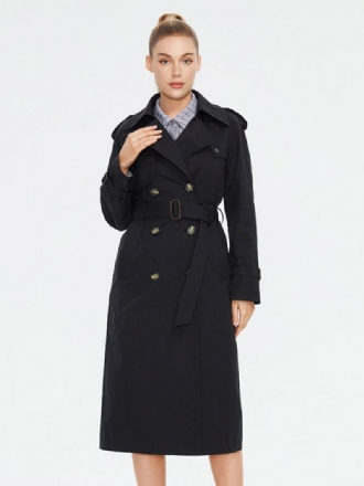 Trench-coat Pour Femmes Col Rabattu Double Boutonnage Vêtements D'extérieur Ceinturés