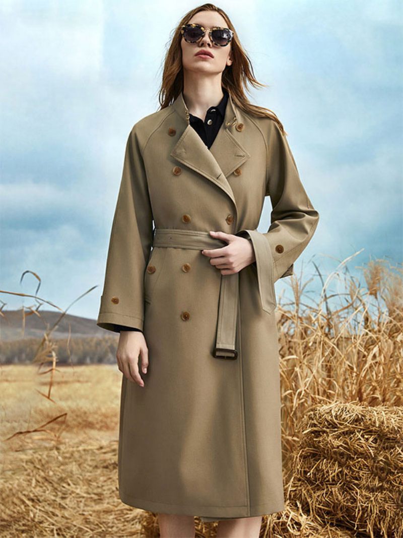 Trench-coat Pour Femmes Col Rabattu Manches Longues Boutons Ceinture Vêtements D'extérieur