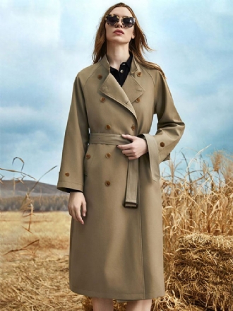 Trench-coat Pour Femmes Col Rabattu Manches Longues Boutons Ceinture Vêtements D'extérieur