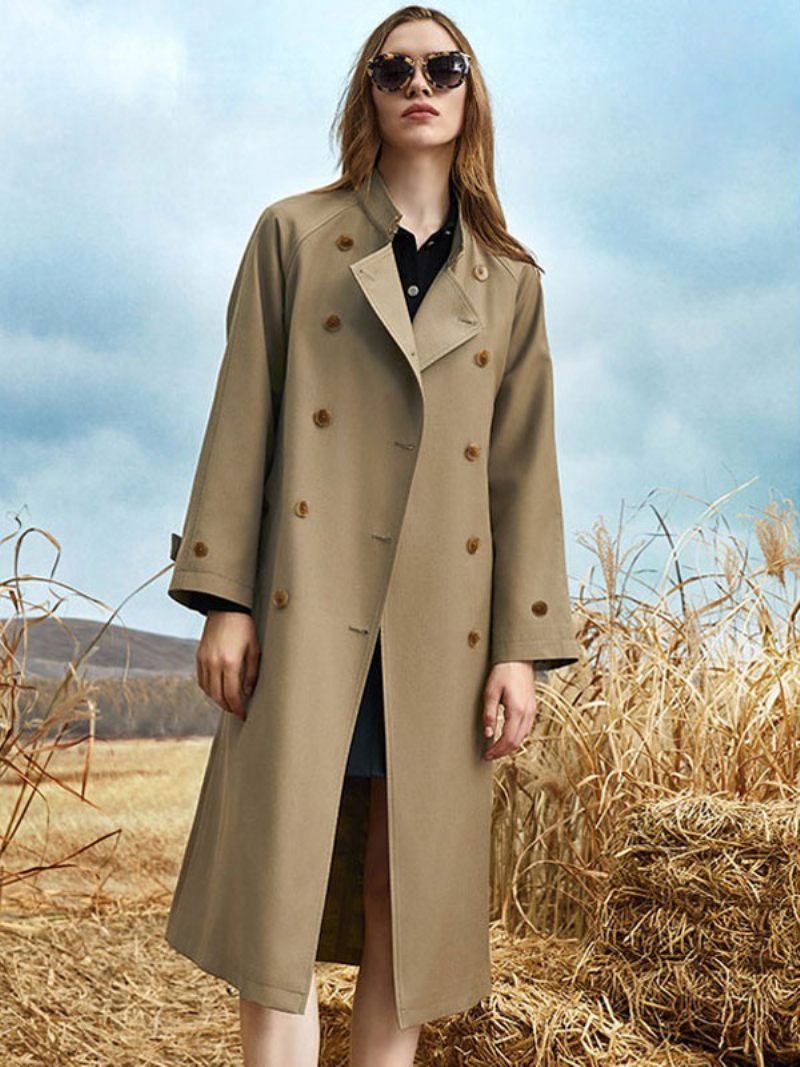 Trench-coat Pour Femmes Col Rabattu Manches Longues Boutons Ceinture Vêtements D'extérieur - Brun Foncé