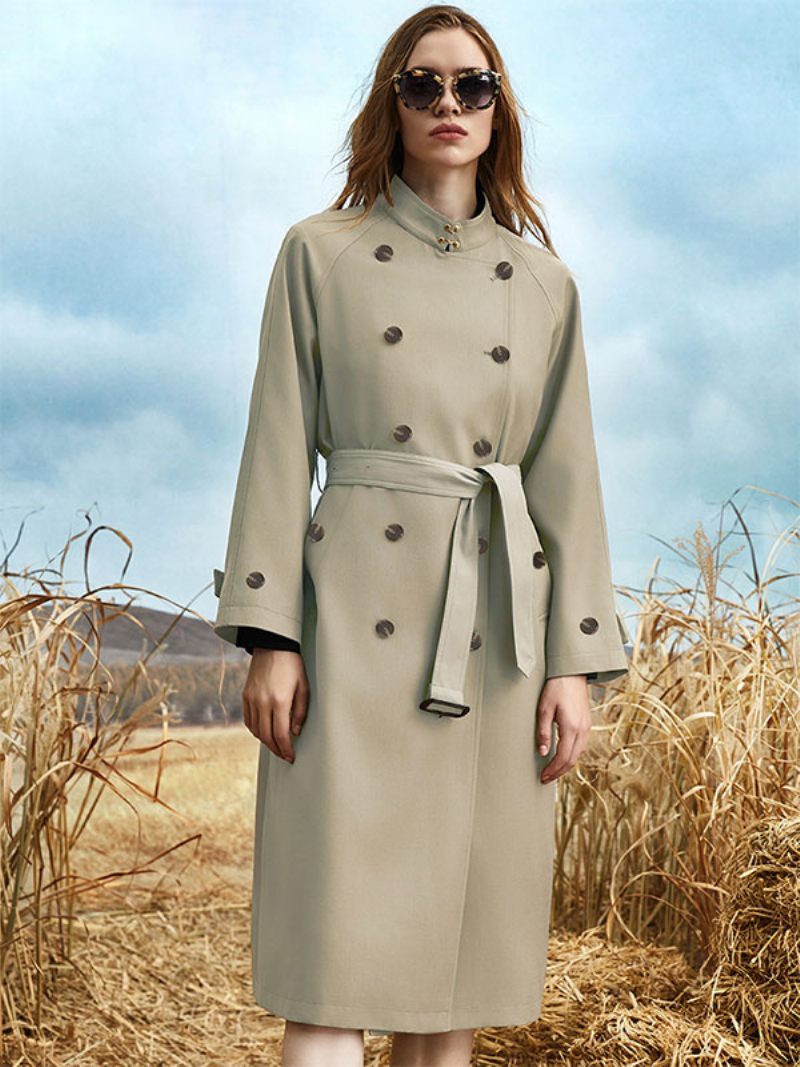 Trench-coat Pour Femmes Col Rabattu Manches Longues Boutons Ceinture Vêtements D'extérieur - Gris