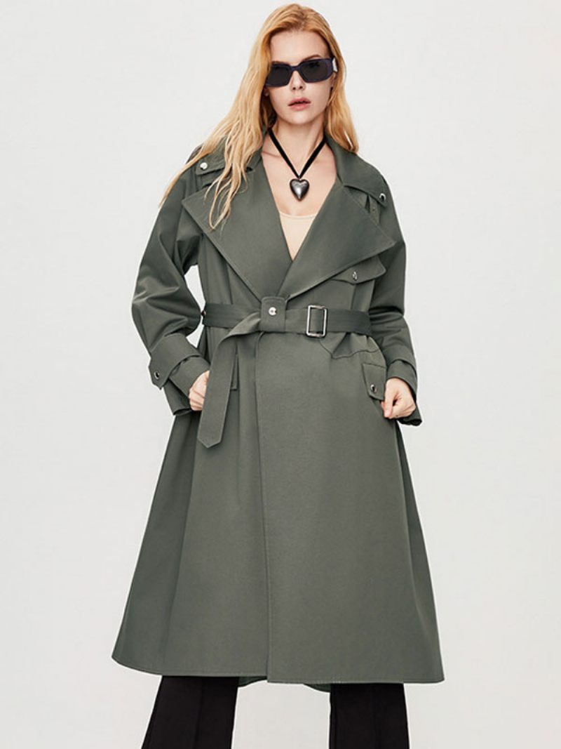 Trench-coat Pour Femmes Col Rabattu Manches Longues Boutons Vêtements D'extérieur D'automne