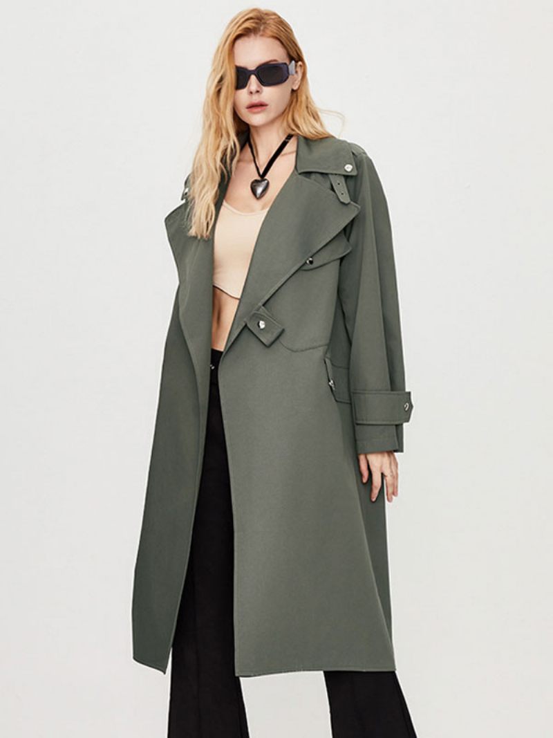 Trench-coat Pour Femmes Col Rabattu Manches Longues Boutons Vêtements D'extérieur D'automne - Gris Foncé