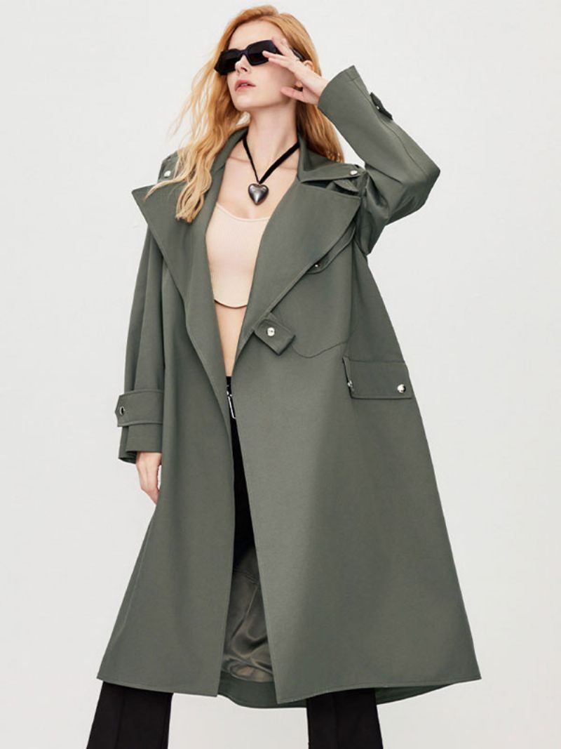 Trench-coat Pour Femmes Col Rabattu Manches Longues Boutons Vêtements D'extérieur D'automne - Gris Foncé