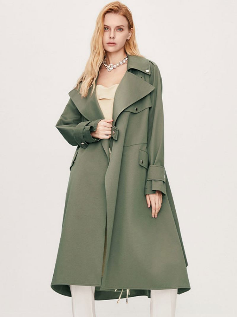 Trench-coat Pour Femmes Col Rabattu Manches Longues Boutons Vêtements D'extérieur D'automne - Vert Chasseur