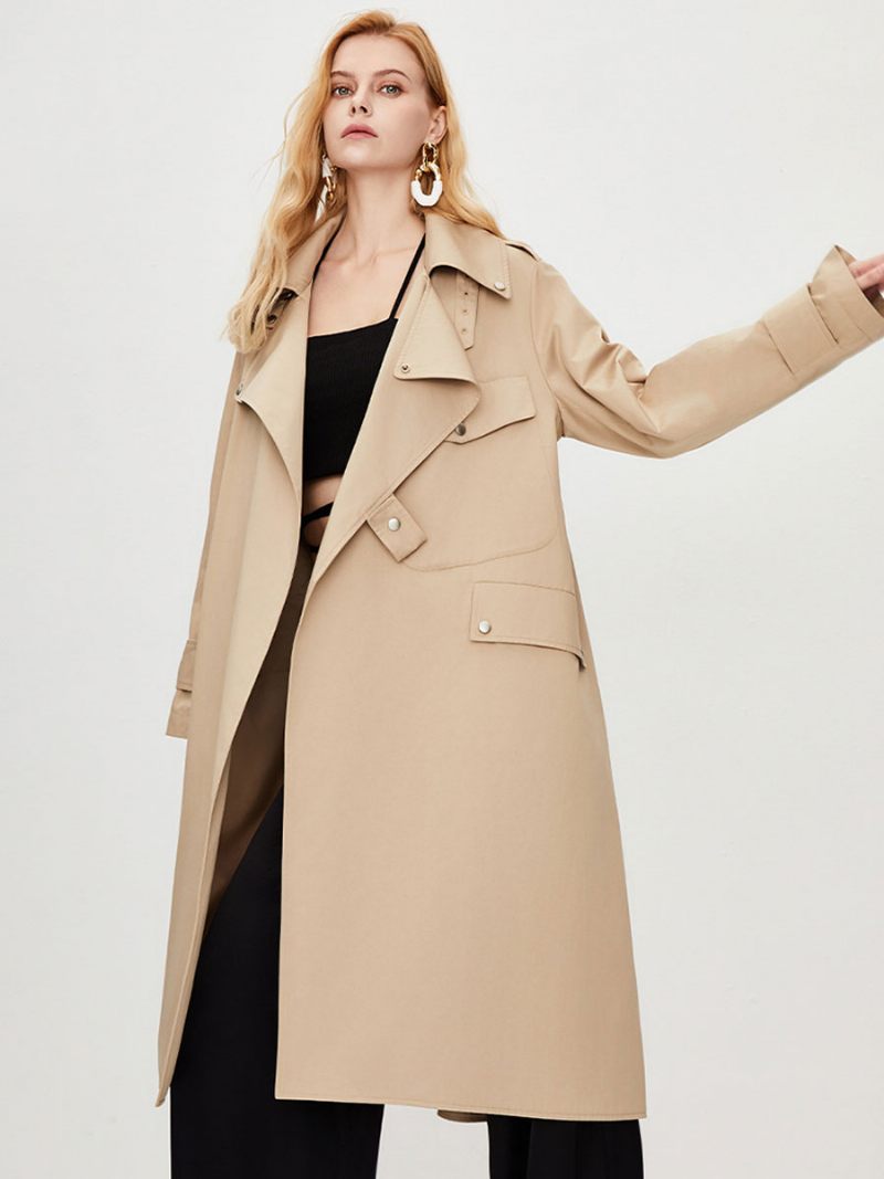 Trench-coat Pour Femmes Col Rabattu Manches Longues Boutons Vêtements D'extérieur D'automne - Kaki