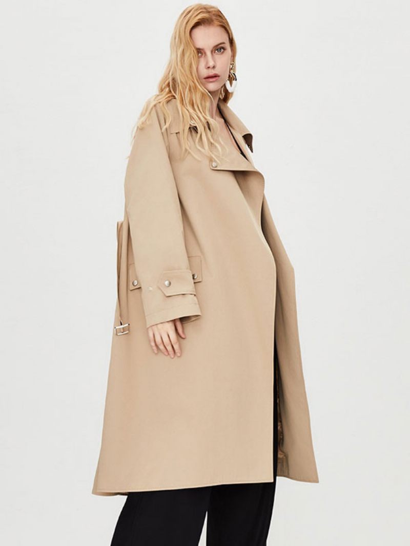 Trench-coat Pour Femmes Col Rabattu Manches Longues Boutons Vêtements D'extérieur D'automne - Kaki