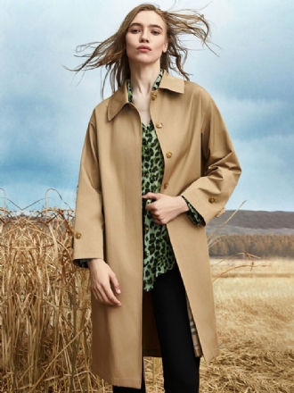 Trench-coat Pour Femmes Col Rabattu Manches Longues Couleur Unie Vêtements D'extérieur