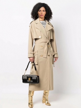 Trench-coat Pour Femmes Revers Cranté Ceinture Double Poitrine Vêtements D'extérieur Classiques