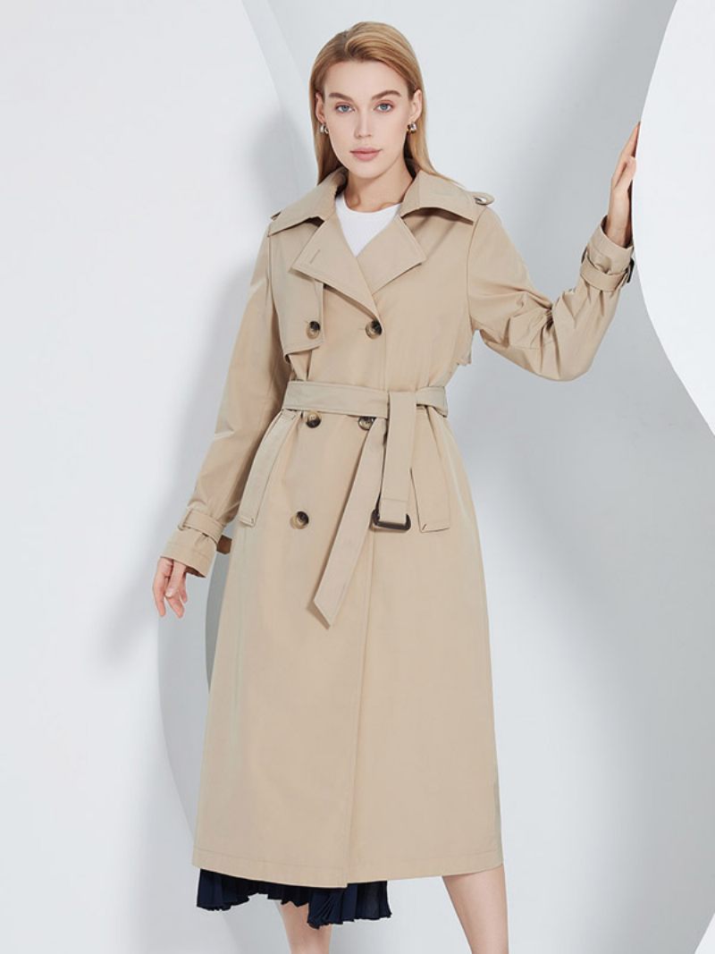 Trench-coat Pour Femmes Revers Double Boutonnage Chic Vêtements D'extérieur D'automne Et Printemps