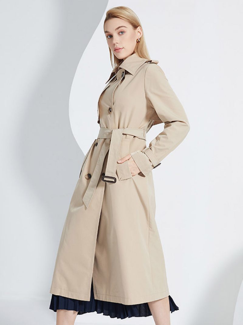 Trench-coat Pour Femmes Revers Double Boutonnage Chic Vêtements D'extérieur D'automne Et Printemps - Kaki