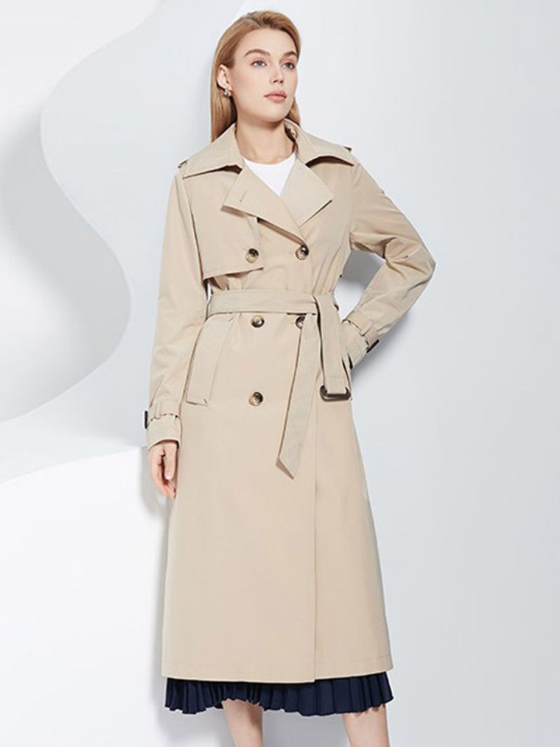 Trench-coat Pour Femmes Revers Double Boutonnage Chic Vêtements D'extérieur D'automne Et Printemps - Kaki