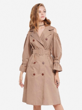 Trench-coat Kaki Pour Femmes Pardessus À Revers Cranté Et Poches Ceinturées