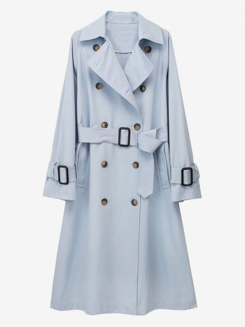 Trench Femme Bleu Bébé Col Rabattu Manches Longues Vêtements D'extérieur - Bleu Bébé