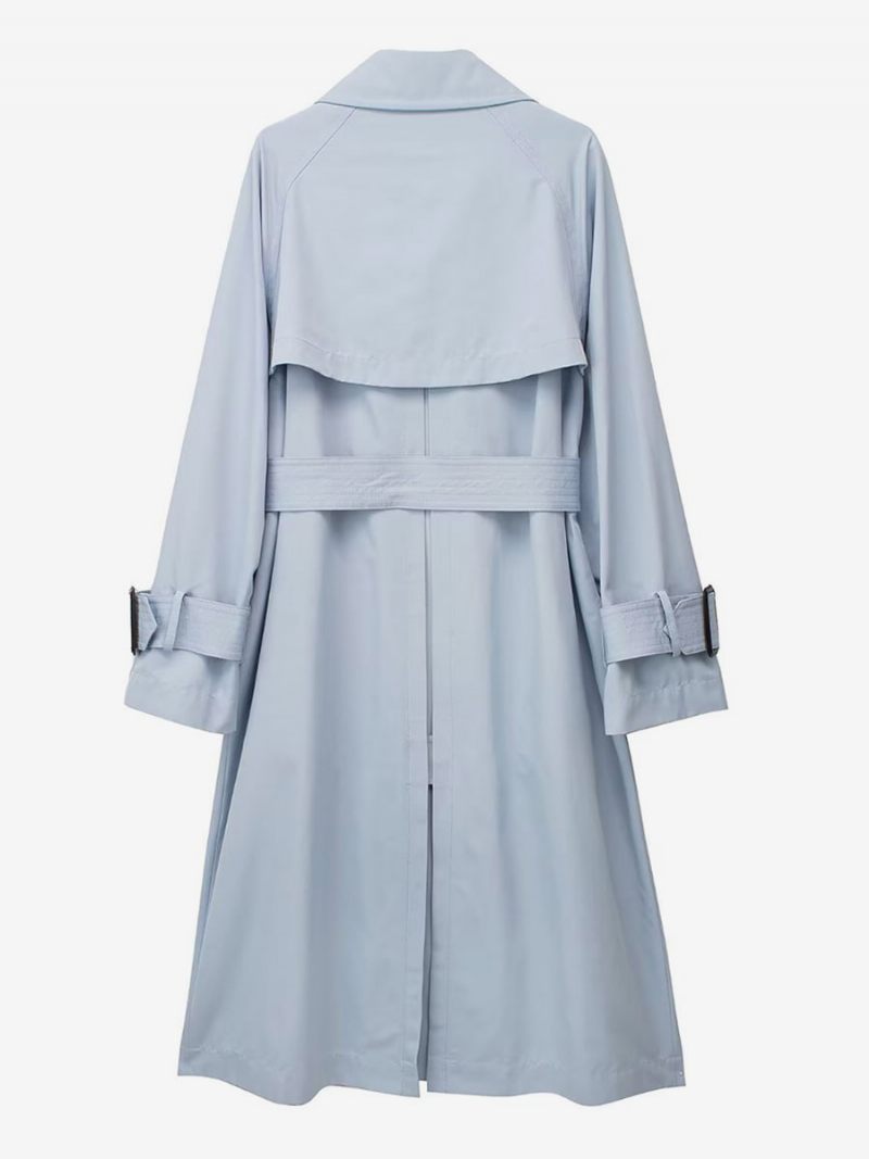 Trench Femme Bleu Bébé Col Rabattu Manches Longues Vêtements D'extérieur - Bleu Bébé