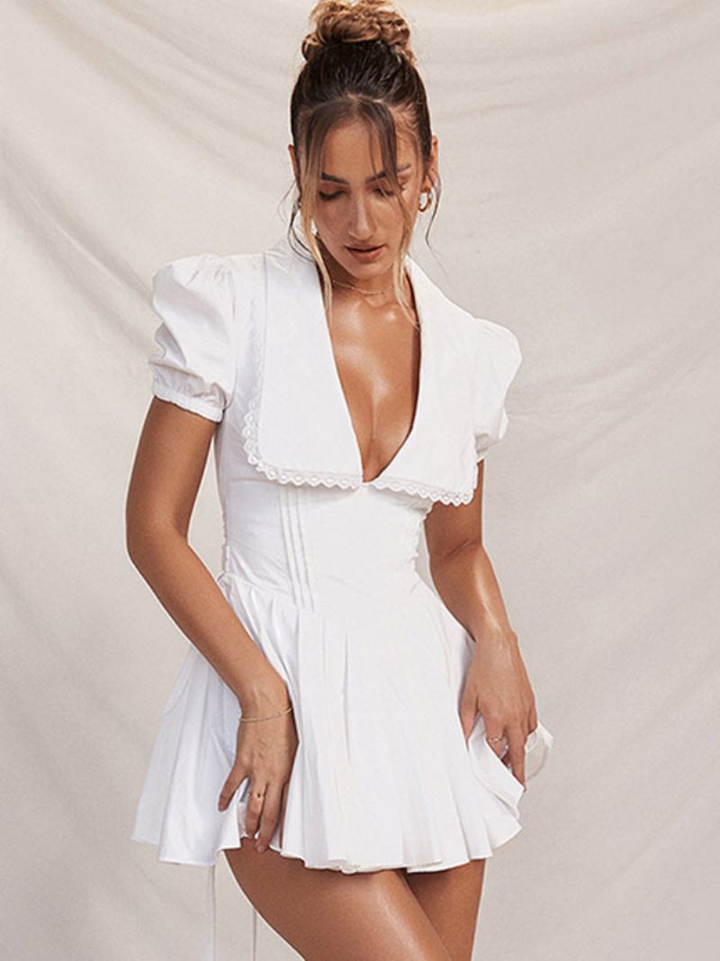 Mini Robes D'été Pour Femmes Robe Plage Blanche À Col V Et Nœuds - Blanc