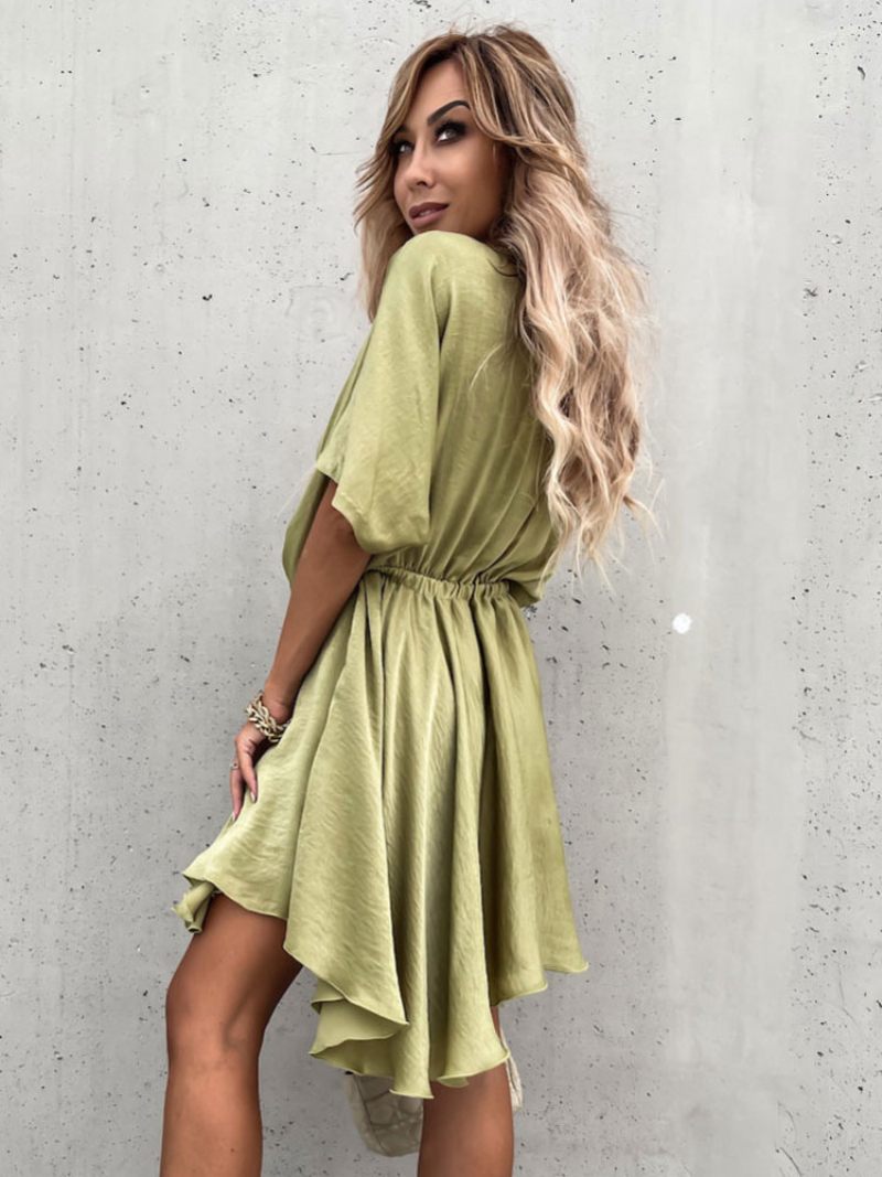 Mini Robes Noires Pour Femmes Robe Courte À Manches Mi-longues - Olive