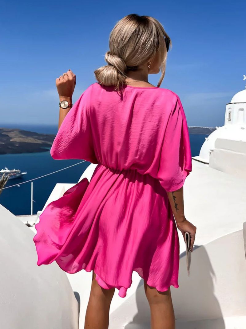 Mini Robes Noires Pour Femmes Robe Courte À Manches Mi-longues - Rouge