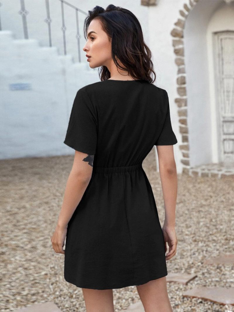 Robe Bleu Bébé Pour Femmes Mini Robes Nouées À Découpes Et Manches Courtes - Noir