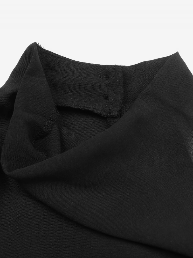 Robe Courte Noire Pour Femmes Col Licou Plissé Mini Robes Décontractées Quotidiennes - Noir