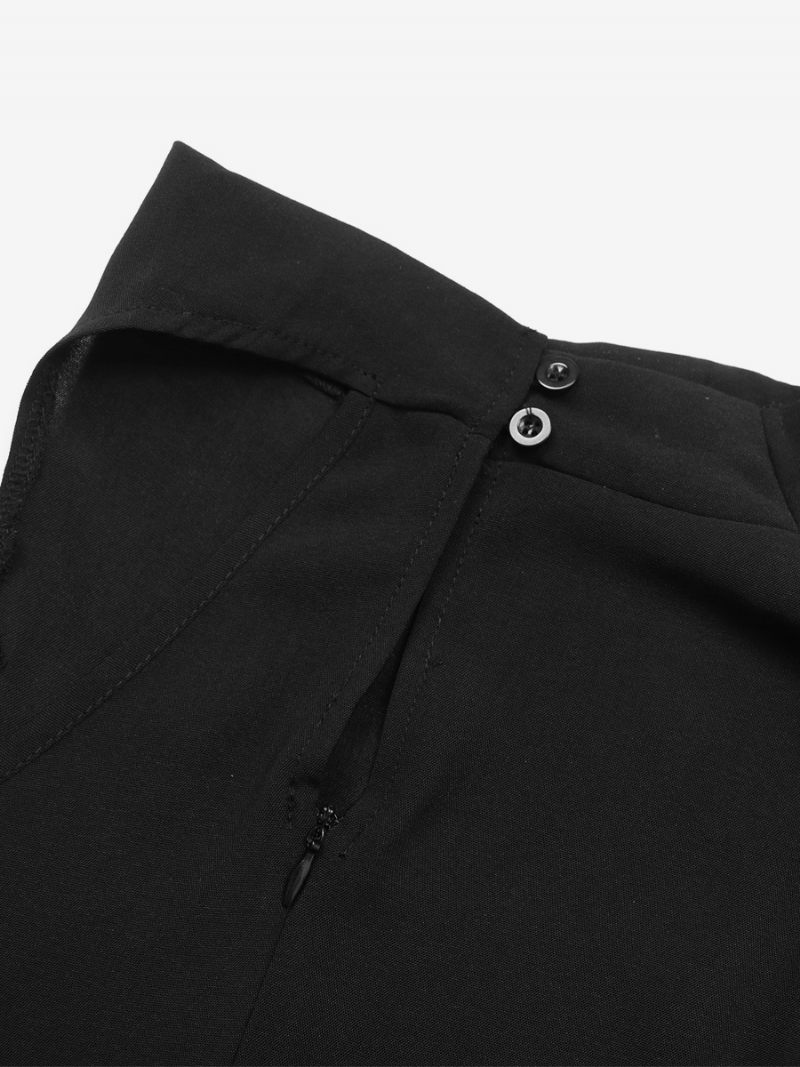 Robe Courte Noire Pour Femmes Col Licou Plissé Mini Robes Décontractées Quotidiennes - Noir