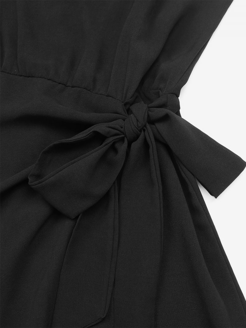 Robe Dos Nu Pour Femmes Sans Manches Ceinture Découpe Asymétrique Robes Courtes Décontractées - Noir