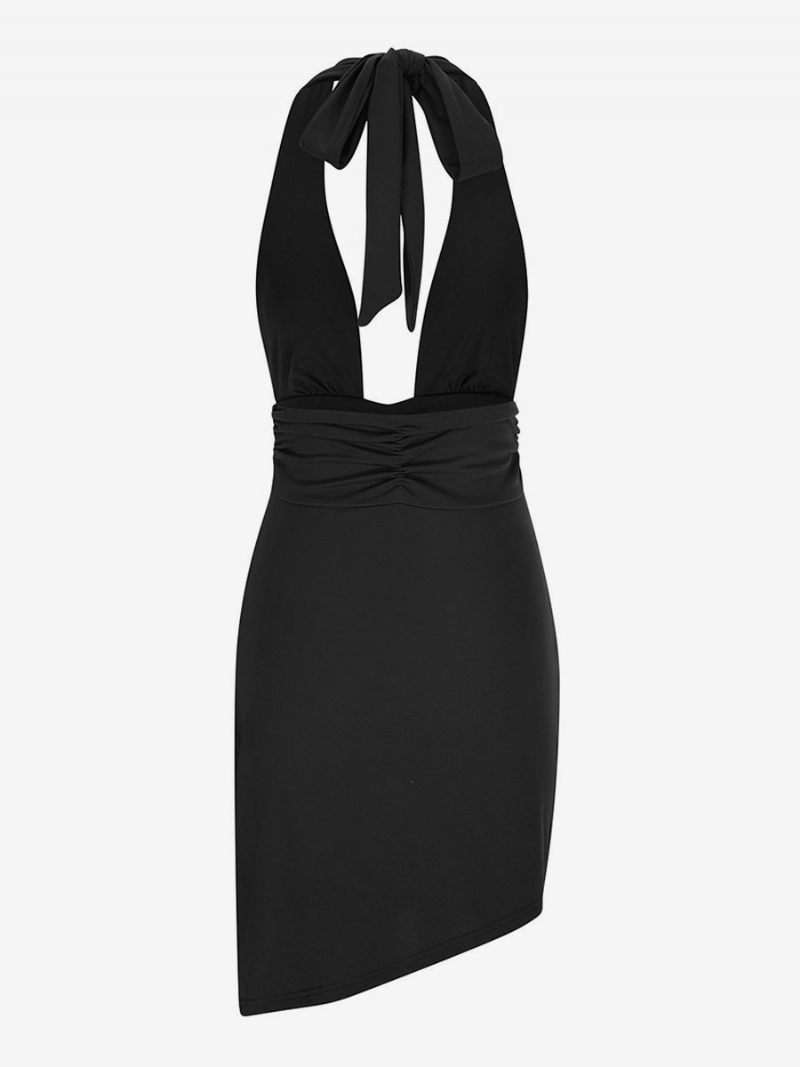 Robe D'été Pour Femmes Col Licou Plissé Convertible Rouge Plage Extra Courte - Noir