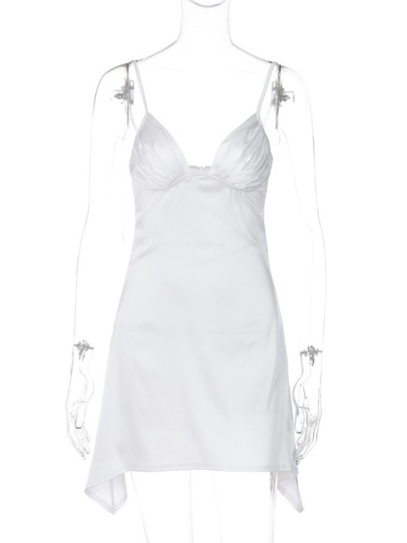 Robe D'été Plissée Pour Femmes Col V Dos Nu Rose Mini Longueur Plage - Blanc