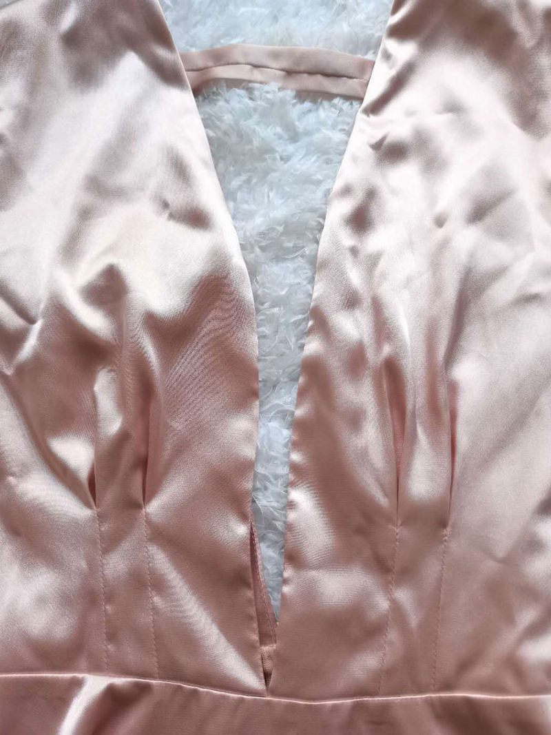 Robes Fête D'anniversaire Pour Femmes Col V Plissé Manches Longues Robe Semi-formelle Extensible - Rose