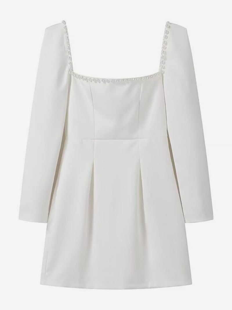 Robes Soirée Pour Femmes Col Carré Manches Longues Robe Semi-formelle Blanche - Blanc