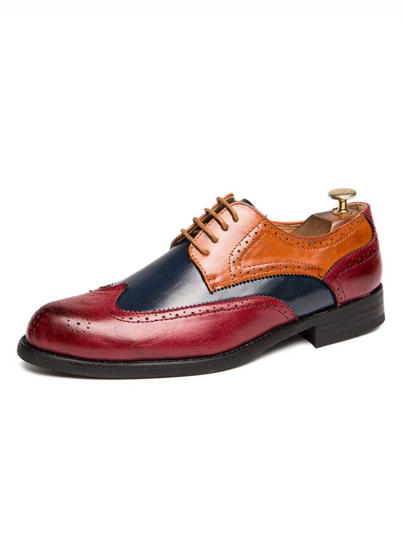 Chaussures Derby Habillées À Bouts D'ailes Color Block Pour Hommes - Rouge