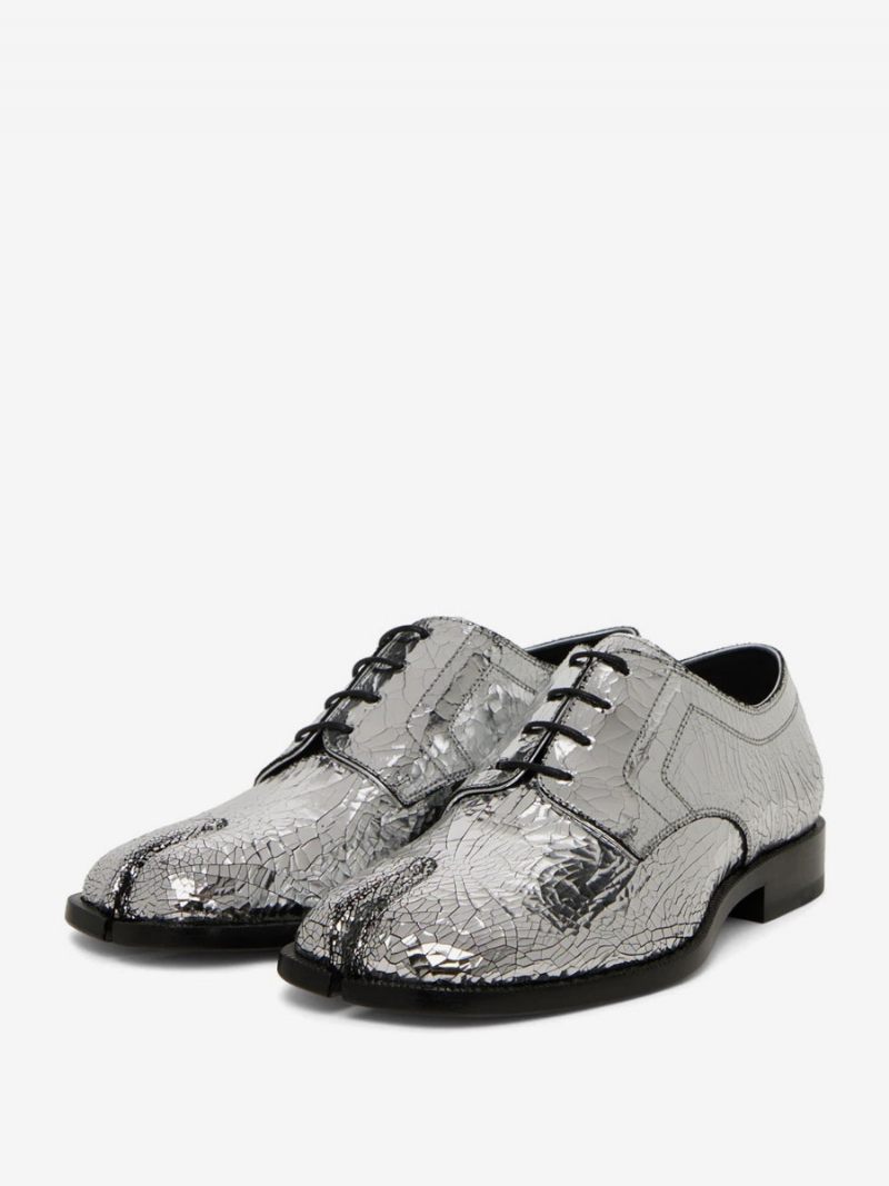 Chaussures Habillées Argentées Pour Hommes À Bout Fendu Oxford Bal Fête Mariage Formelles