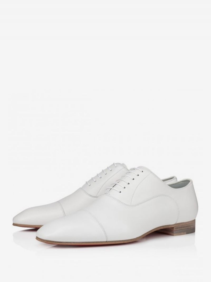 Chaussures Habillées Pour Hommes Bal Mariage Oxford À Bout Carré Blanc