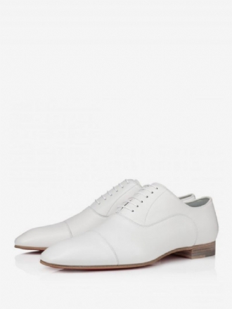 Chaussures Habillées Pour Hommes Bal Mariage Oxford À Bout Carré Blanc