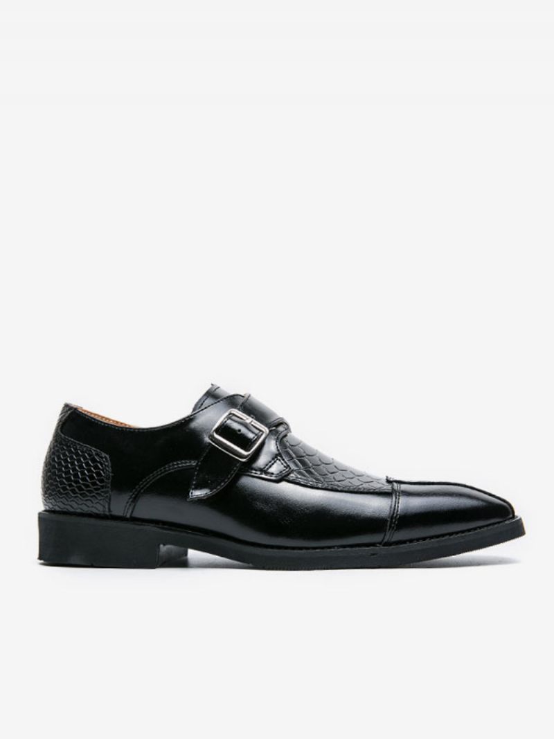 Chaussures Habillées Pour Hommes À Bout Carré Lacets Cuir Pu Avec Sangle Moine - Noir