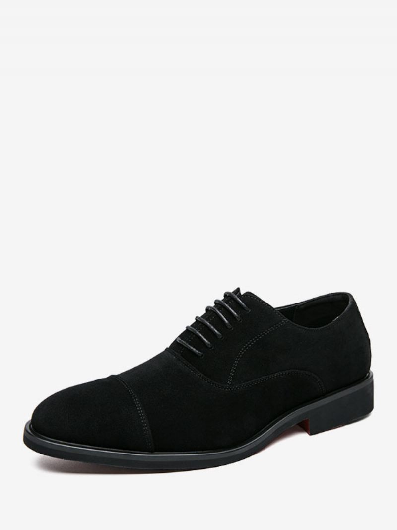 Chaussures Habillées Pour Hommes Bout Rond Cuir Suédé Oxford Mariage Bal - Noir