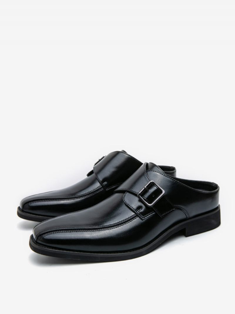 Chaussures Habillées Pour Hommes Bout Rond Détails Métal À Enfiler Cuir Pu Avec Sangle Moine - Noir