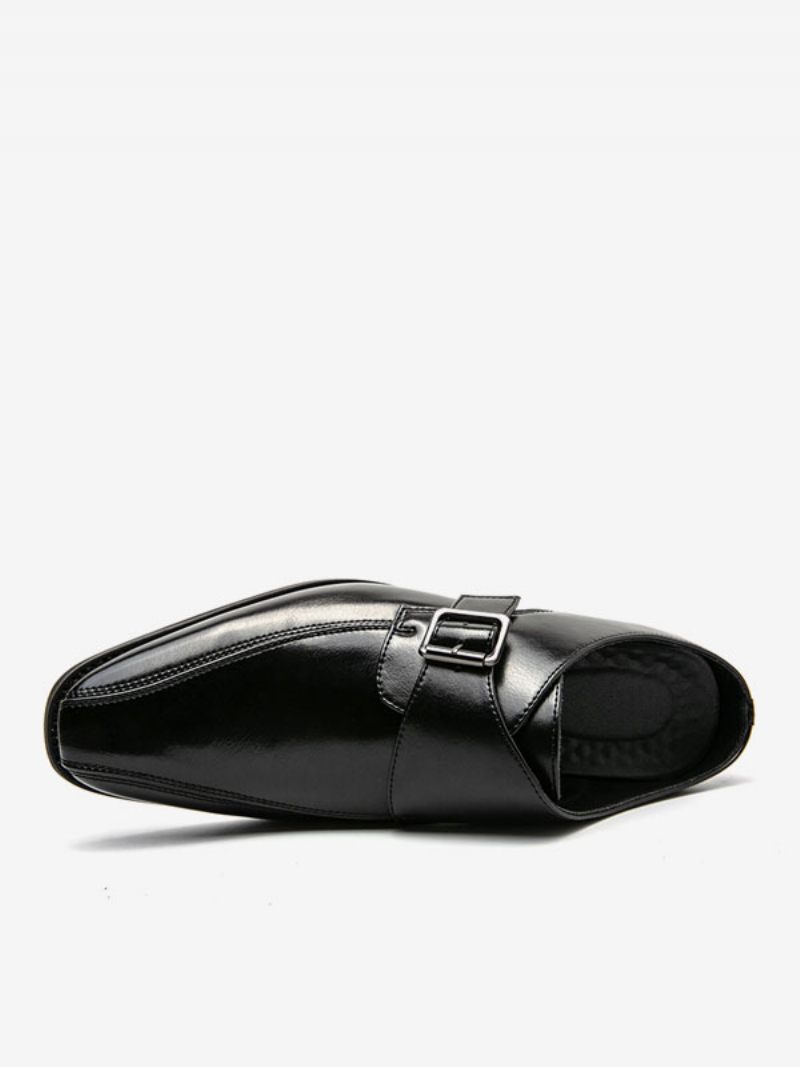 Chaussures Habillées Pour Hommes Bout Rond Détails Métal À Enfiler Cuir Pu Avec Sangle Moine - Noir