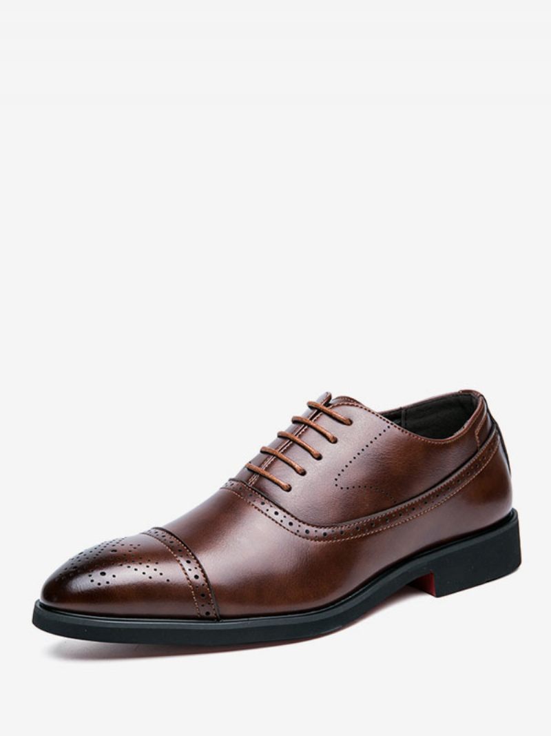 Chaussures Habillées Pour Hommes Bout Rond À Lacets Cuir Pu Oxford Marié - Marron Café