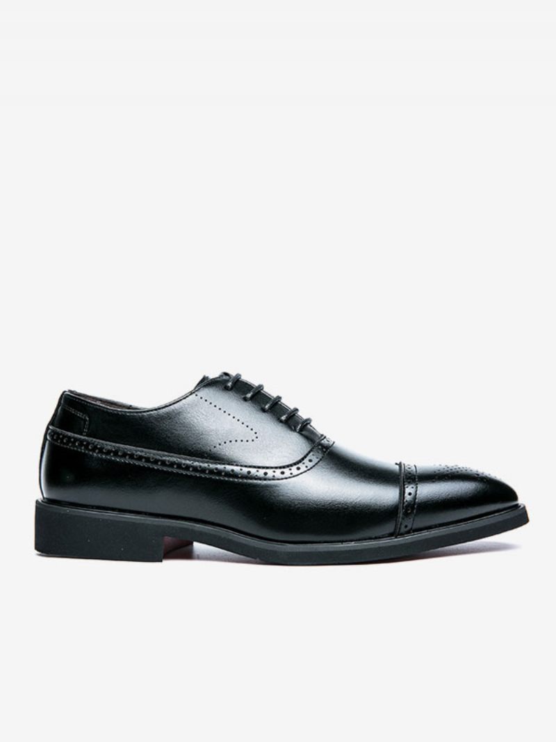 Chaussures Habillées Pour Hommes Bout Rond À Lacets Cuir Pu Oxford Marié - Noir