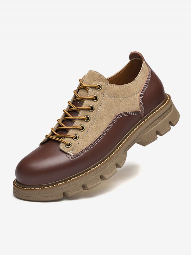 Chaussures Habillées Pour Hommes Bout Rond Moderne À Lacets Cuir Pu - Marron Clair