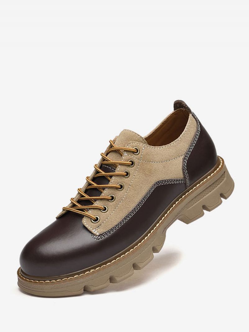 Chaussures Habillées Pour Hommes Bout Rond Moderne À Lacets Cuir Pu - Marron Foncé